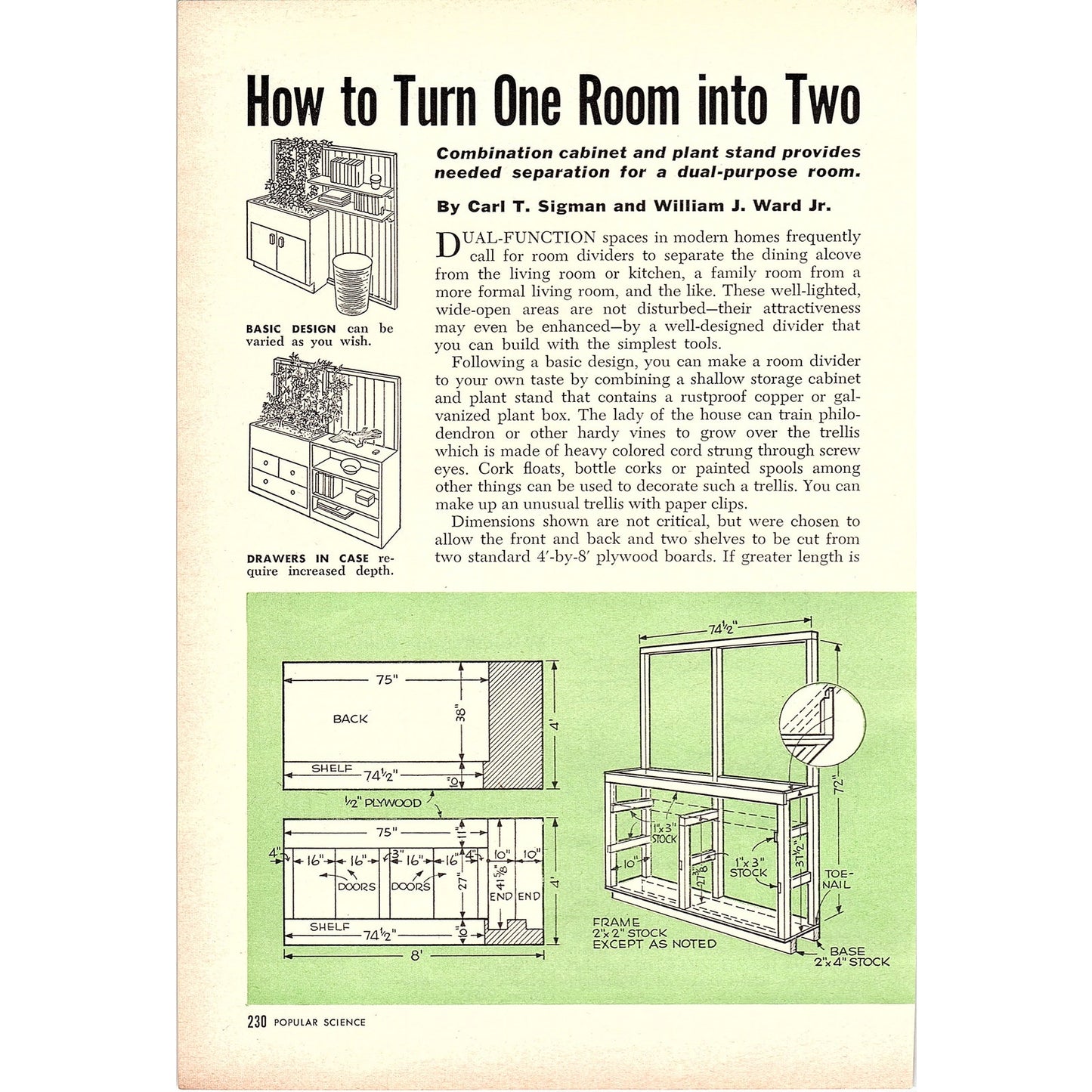 Turn 1 Room Into 2 Carl T. Sigman William Ward Jr 2-Page 1955 Article AG1-4