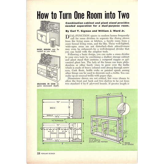 Turn 1 Room Into 2 Carl T. Sigman William Ward Jr 2-Page 1955 Article AG1-4