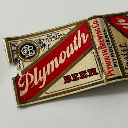 Plymouth Beer Plymouth Brewing Co Wisconsin Vintage Matchbook Cover TB6-MB1-12