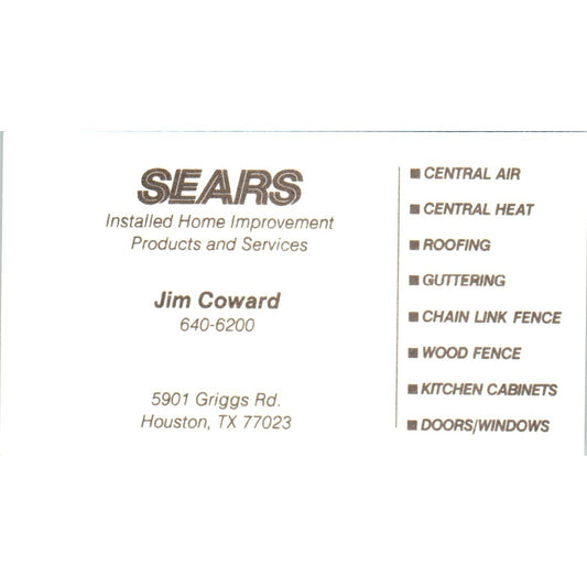 Sears Installers Jim Coward Houston TX Vintage Business Card SD8-B14