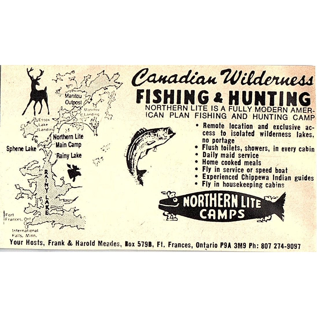 Northern Lite Camps Frank & Harold Meades Ft. Francis Ontario 1977 Ad AF6-M2