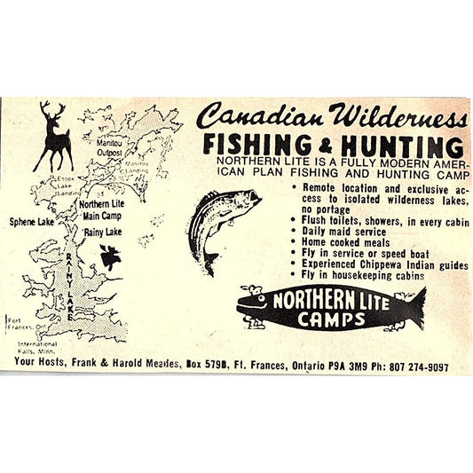 Northern Lite Camps Frank & Harold Meades Ft. Francis Ontario 1977 Ad AF6-M2