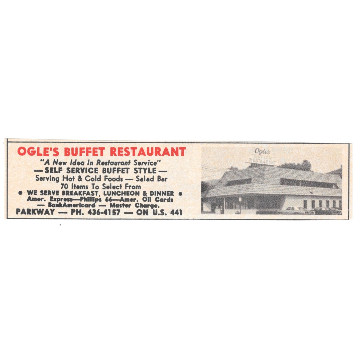 Parkway Restaurant & Cafeteria Smoky Mountains 1973 Magazine Ad AD8-B9