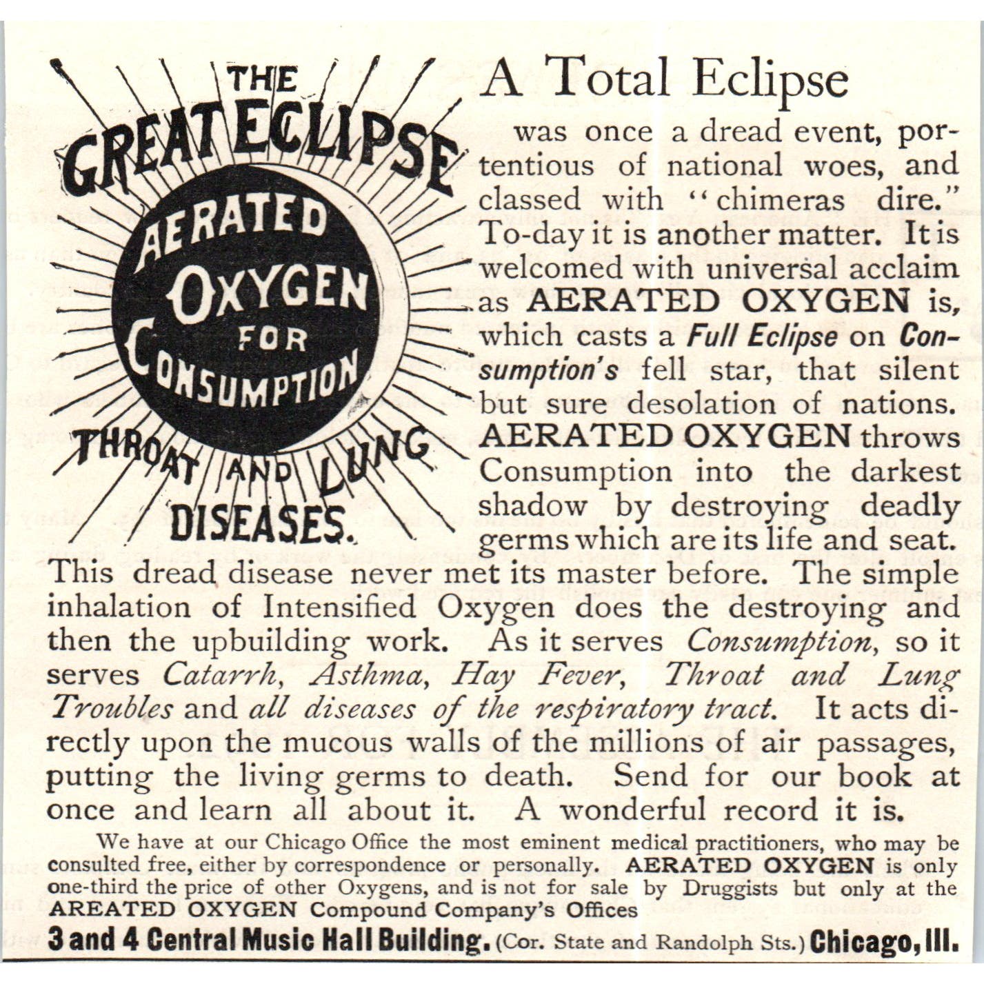 The Great Eclipse Aerated Oxygen for Consumption c1890 Victorian Ad AE8-CH1