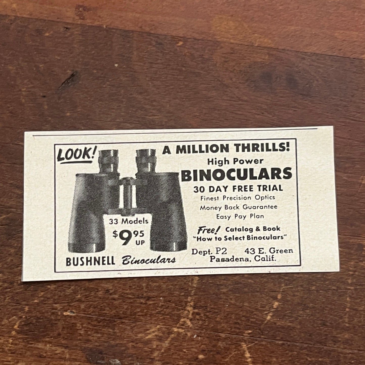 Bushnell Binoculars Pasadena CA 1955 Ad AF9-S2