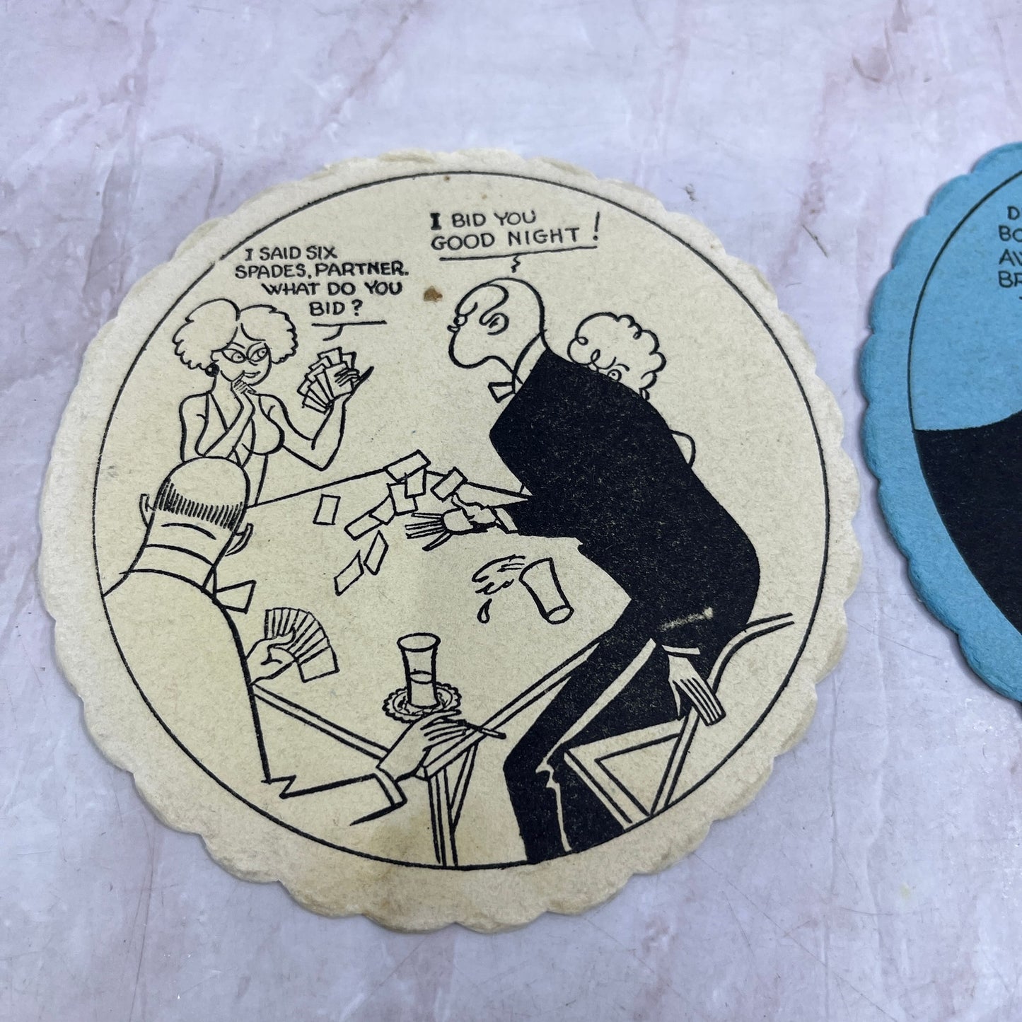 Vintage Bridge Coaster Illustrated Humor Cartoon Set of 2 TH9-BC-3