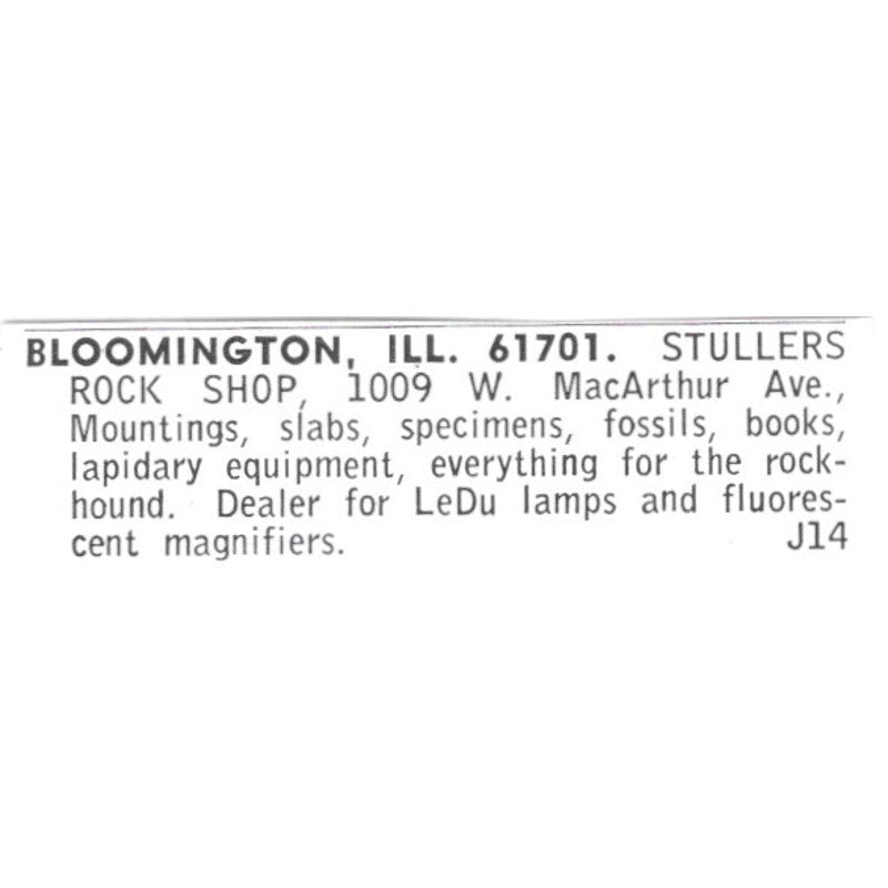 Stullers Rock Shop LeDu Lamps Bloomington Illinois 1972 Ad AF8-S26