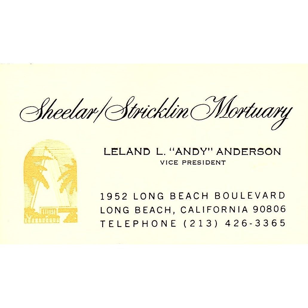 Leland Andy Anderson Sheelar Stricklin Mortuary Long Beach Business Card SD9-B4