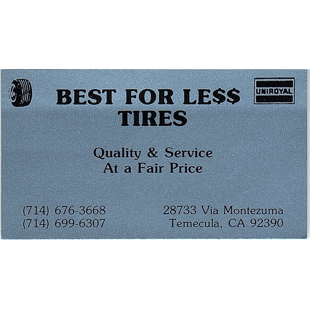 Best For Less Tires Temecula CA Vintage Business Card SC9-B8