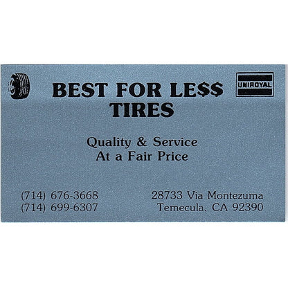 Best For Less Tires Temecula CA Vintage Business Card SC9-B8