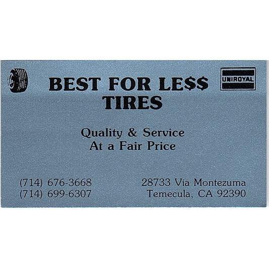 Best For Less Tires Temecula CA Vintage Business Card SC9-B8