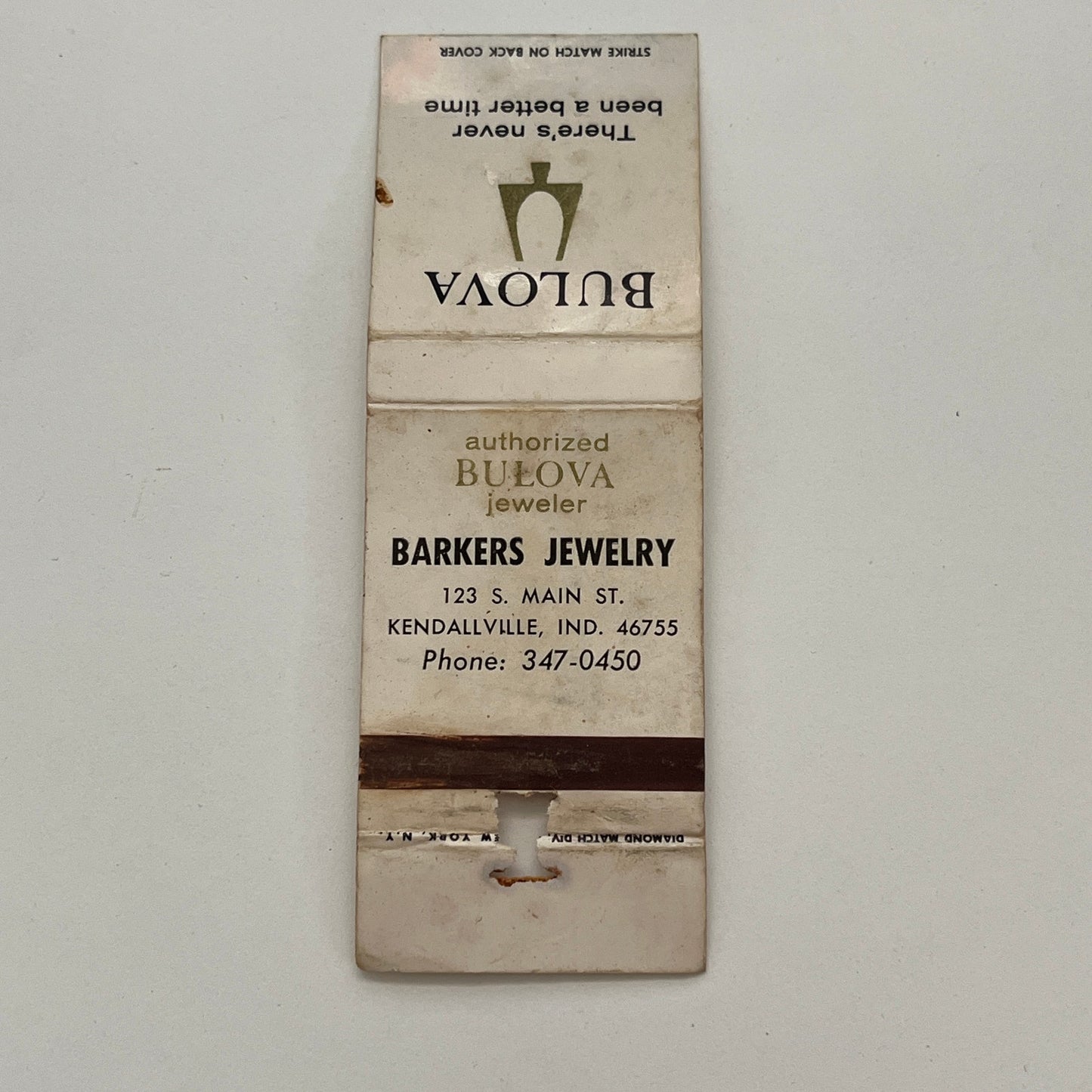 Barkers Jewelry Bulova Dealer Kendallville Indiana Vintage Matchbook TB6-MB2-15