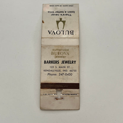 Barkers Jewelry Bulova Dealer Kendallville Indiana Vintage Matchbook TB6-MB2-15