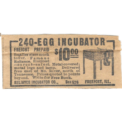 Reliance Egg Incubator Co Freeport IL 1910 Magazine Ad AF1-SS7