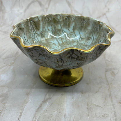 Vintage Delftware W.B. Leersum Turquoise & Gold w/brass Dish MCM 6” TD5