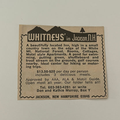 Whitney's Don and Kathie Murray Jackson NH 1971 Magazine Ad SAG4-S14