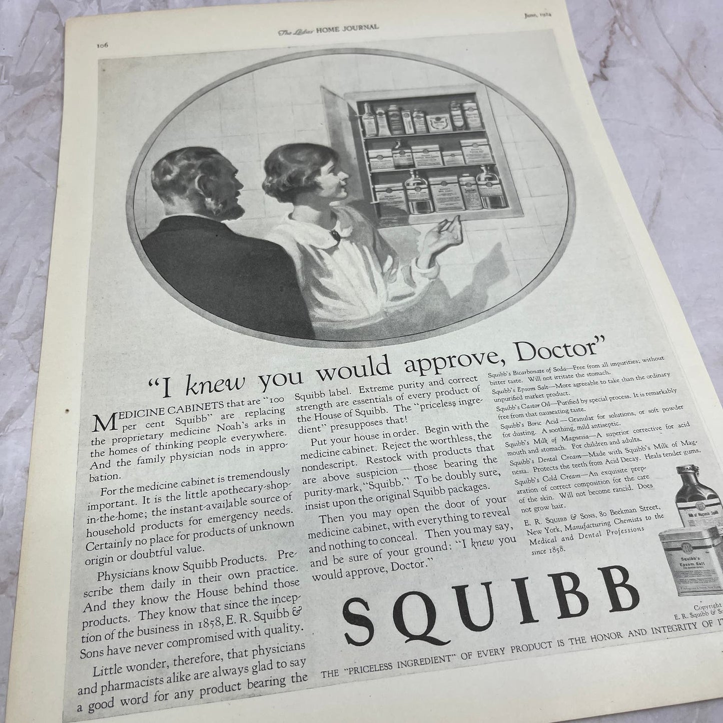 E.R. Squibb & Sons Medicine Products NY 1924 Magazine Ad FL6-11