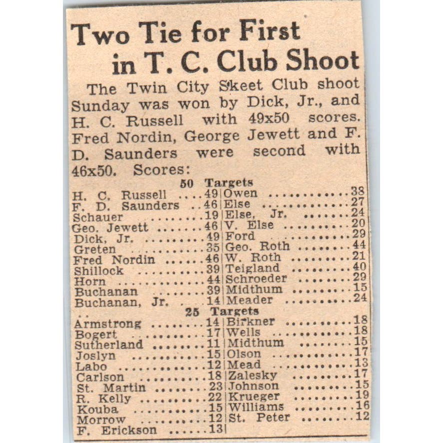 Twin CIty Skeet Club H.C Russell 1935 Minneapolis Journal Advertisement AE7-H2