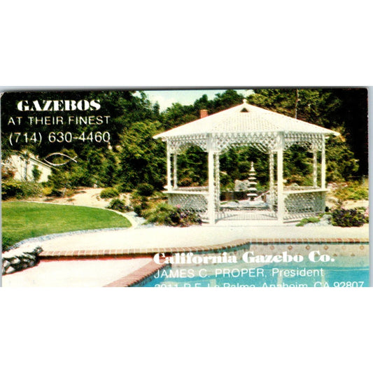 California Gazebo Co James C. Proper Anaheim CA Vintage Business Card SD8-B3