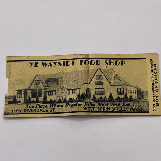 Ye Wayside Food Shop West Springfield MA Vintage Matchbook Cover TB8-MB-13