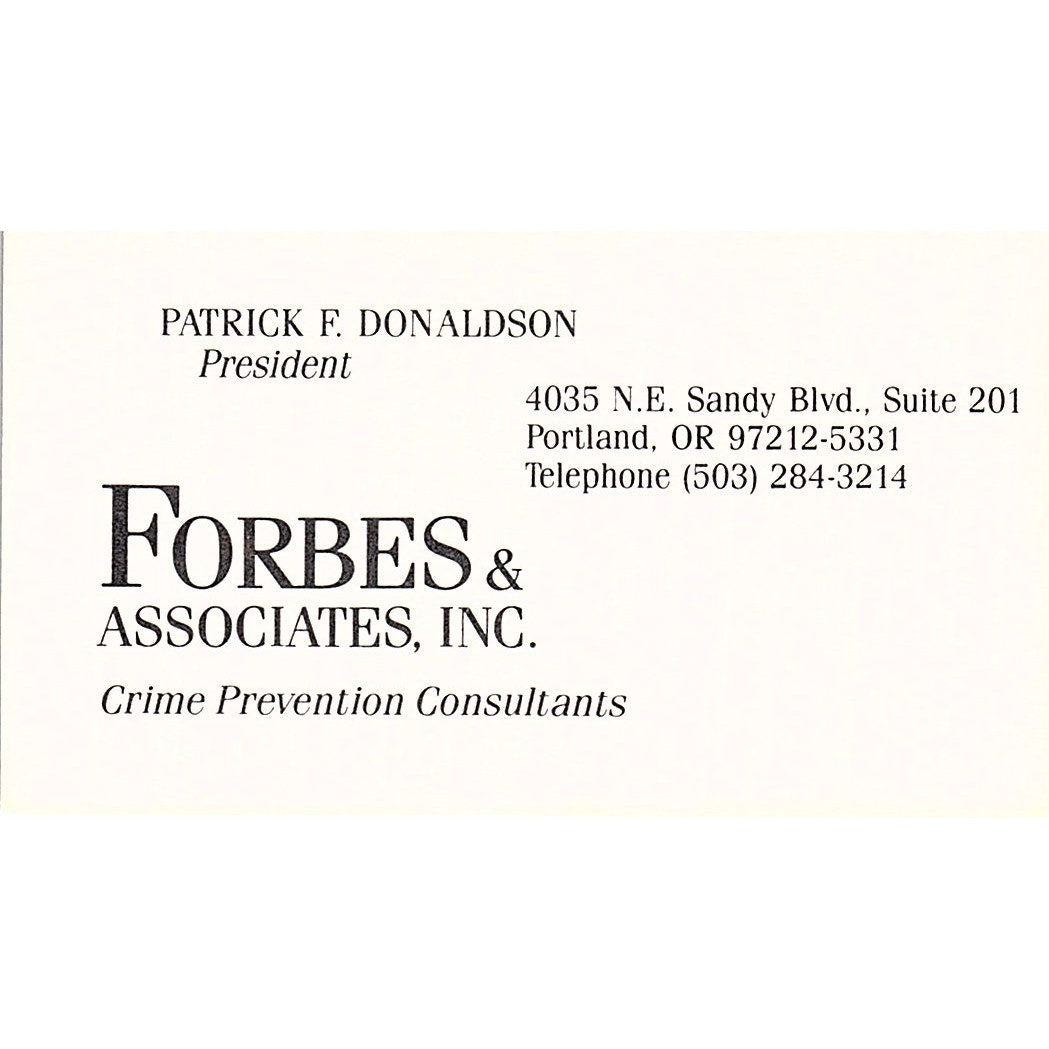 Forbes & Associates Patrick F. Donaldson Portland Oregon Business Card SB4-B3