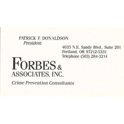 Forbes & Associates Patrick F. Donaldson Portland Oregon Business Card SB4-B3