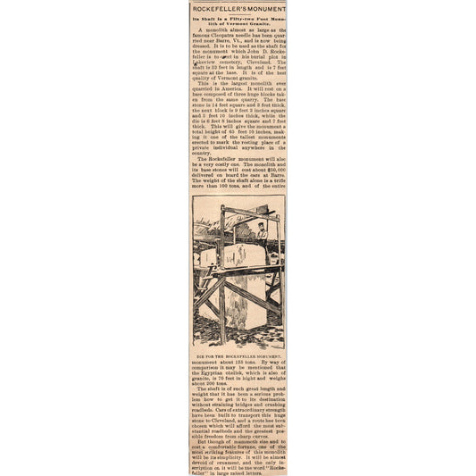 Rockefeller's Monument Milwaukee 1898 Newspaper Clip AF7-E12