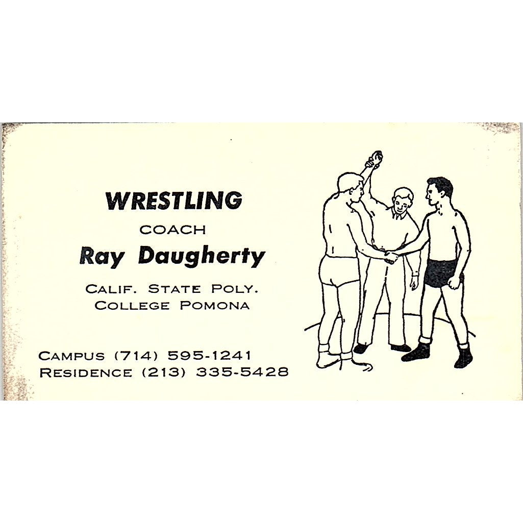Ray Daugherty Wrestling Coach CA State Poly College Pomona Business Card SB4-B11