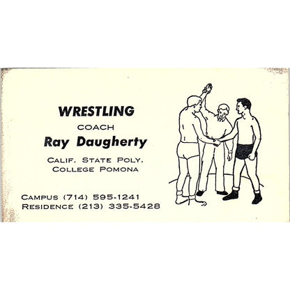 Ray Daugherty Wrestling Coach CA State Poly College Pomona Business Card SB4-B11
