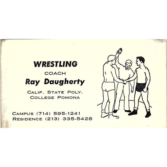 Ray Daugherty Wrestling Coach CA State Poly College Pomona Business Card SB4-B11