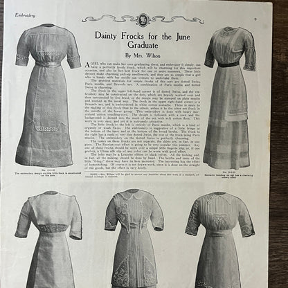 1913 Dainty Frocks for the June Graduate Vintage Magazine Article 10x14 V8