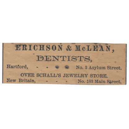 Erichson & McLean Dentists Asylum Street Hartford 1886 Newspaper Ad AF7-SS7