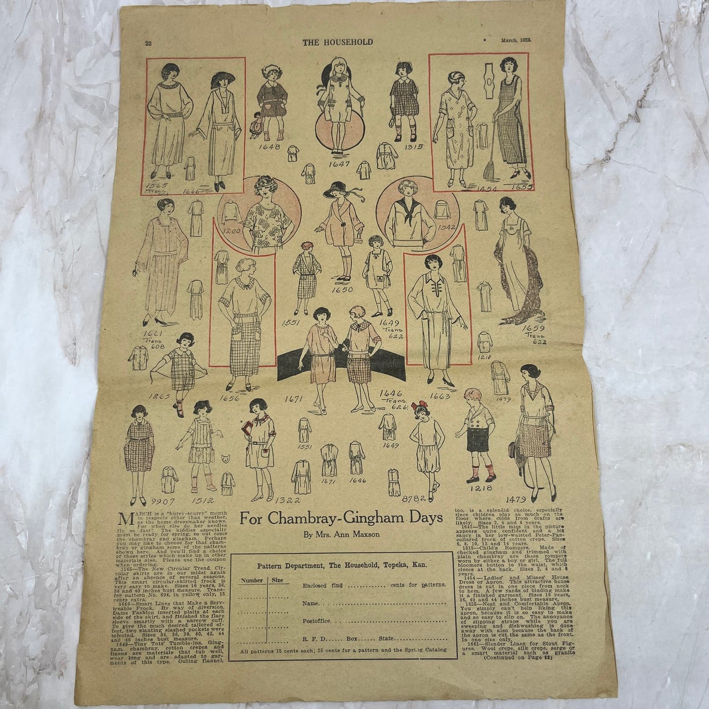 1923 Chambray-Gingham Days Clothing Patterns 10x13 Magazine Advertisement FL6-7