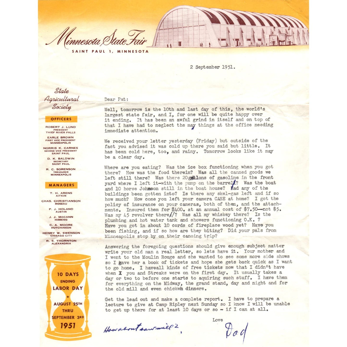 1951 Minnesota State Fair Letterhead Memo St. Paul Minnesota D9