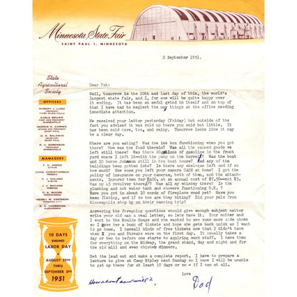 1951 Minnesota State Fair Letterhead Memo St. Paul Minnesota D9