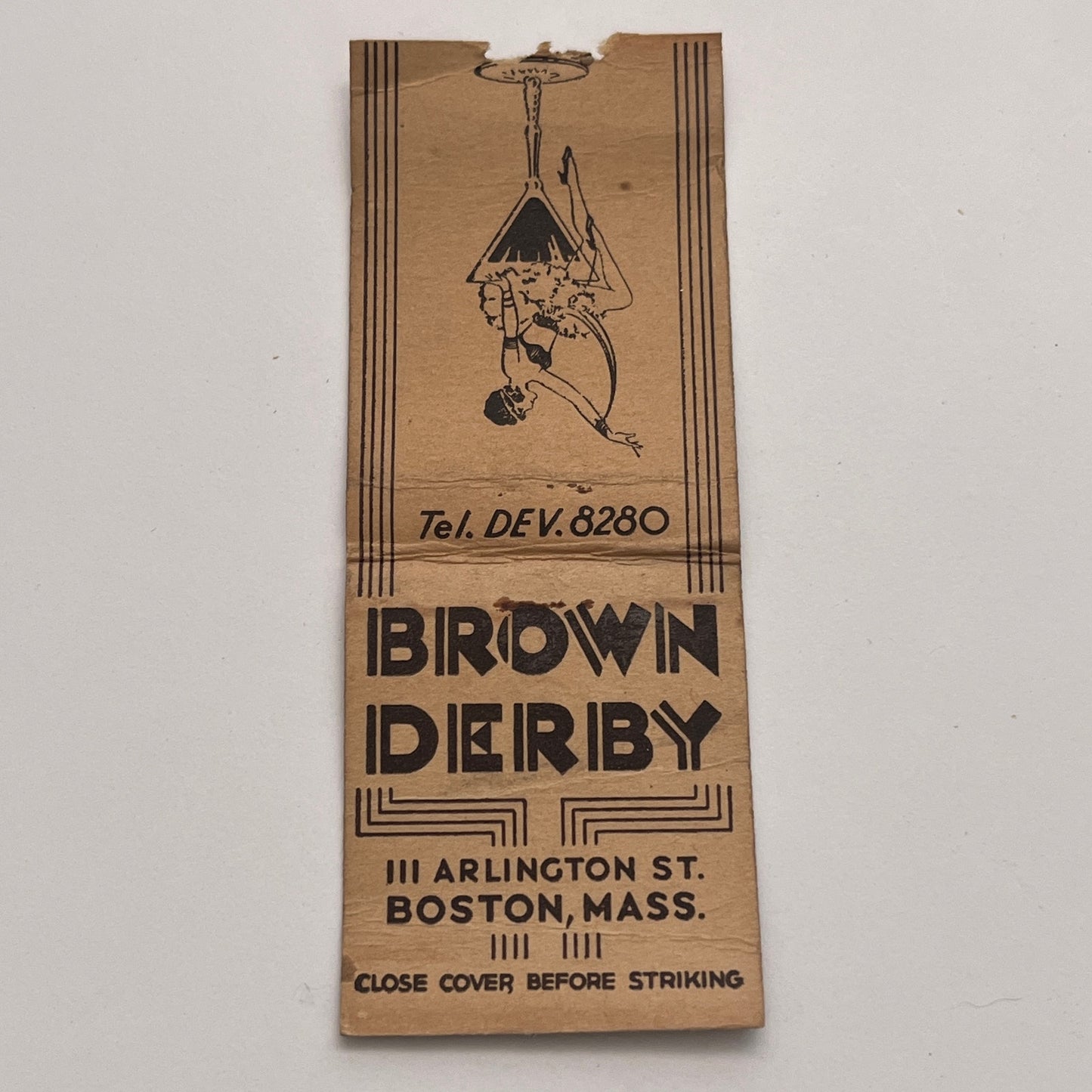 Brown Derby Restaurant Boston MA Vintage Matchbook Cover TB8-MB-4