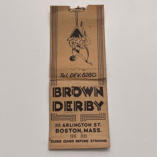 Brown Derby Restaurant Boston MA Vintage Matchbook Cover TB8-MB-4