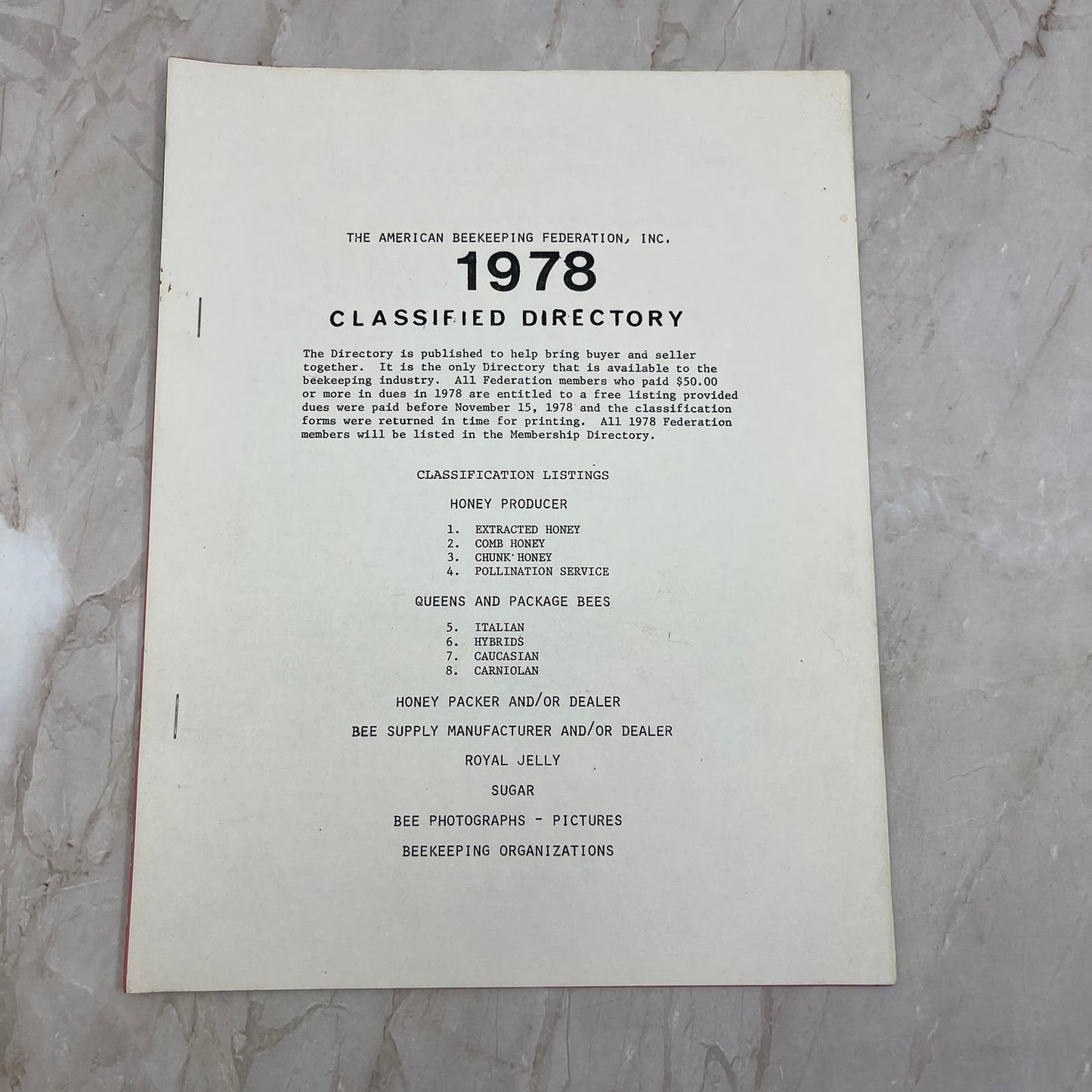 1978 American Beekeeping Federation Inc. Classified Directory TF5-L1