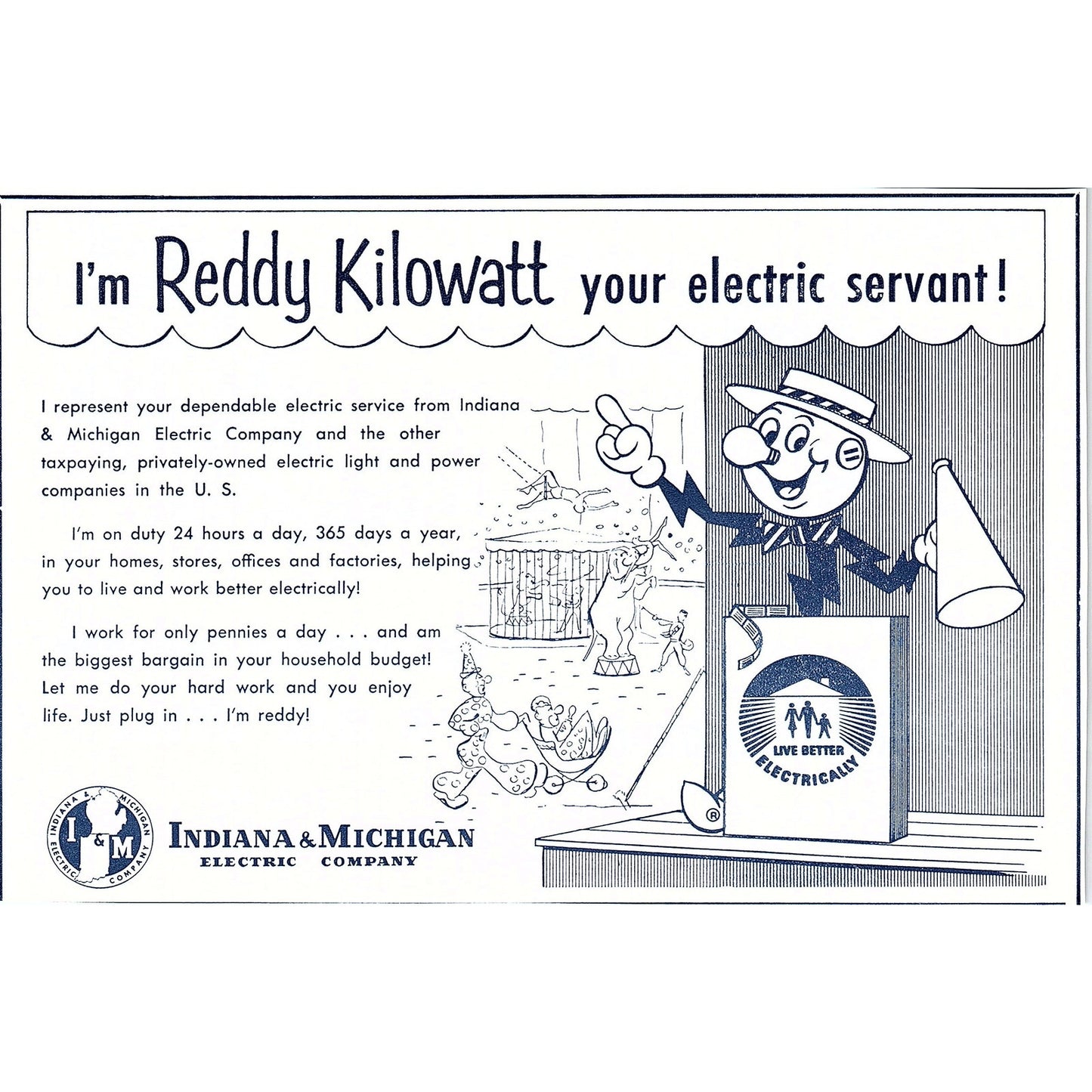 Reddy Kilowatt Circus Indiana & Michigan Electric Co 1964 Ad AG1-9