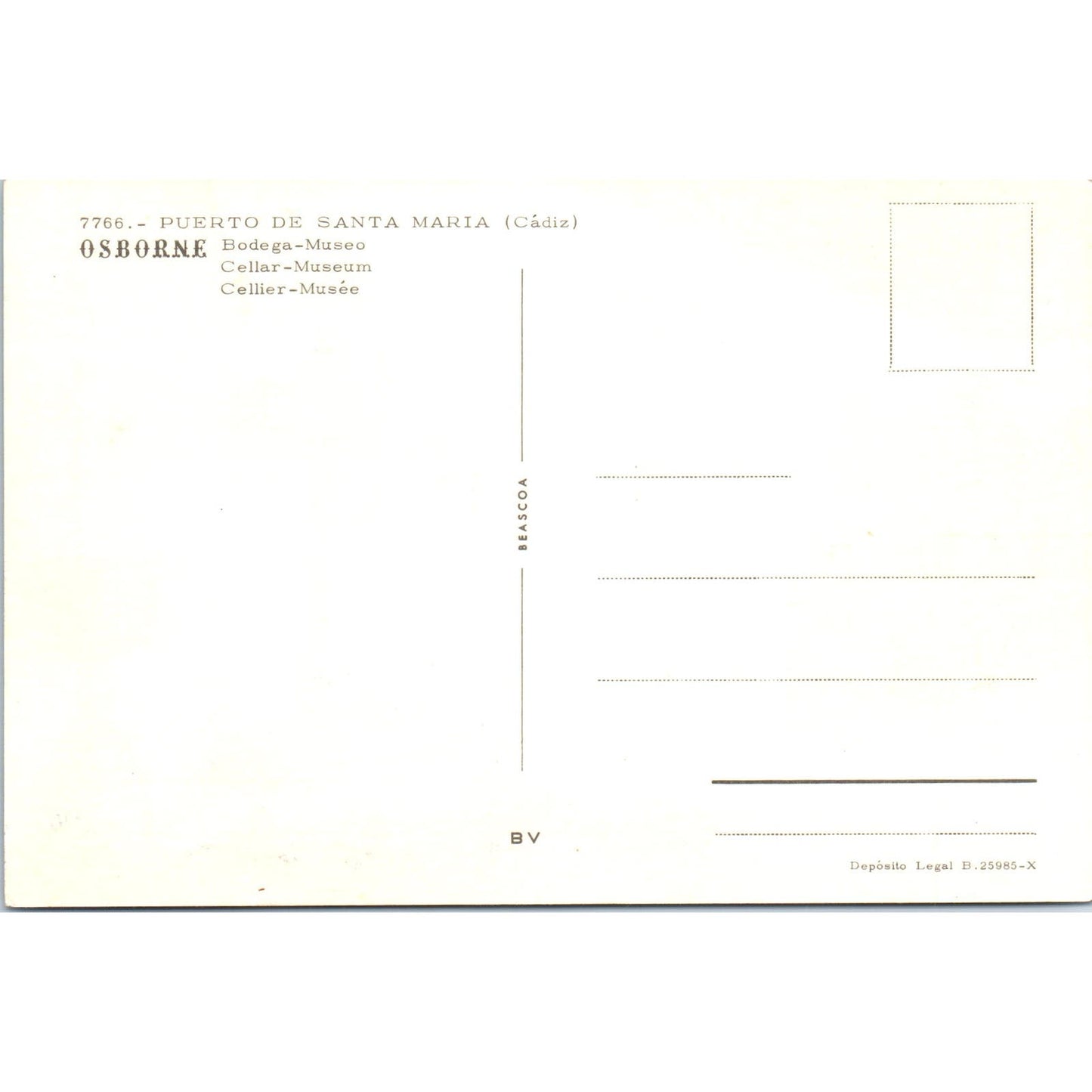Puerto De Santa Maria Osborne Bodega-Museo Vintage Postcard PD1