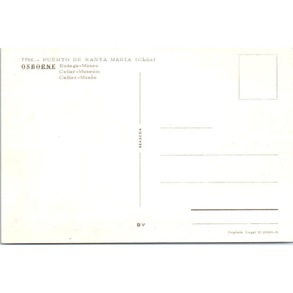 Puerto De Santa Maria Osborne Bodega-Museo Vintage Postcard PD1