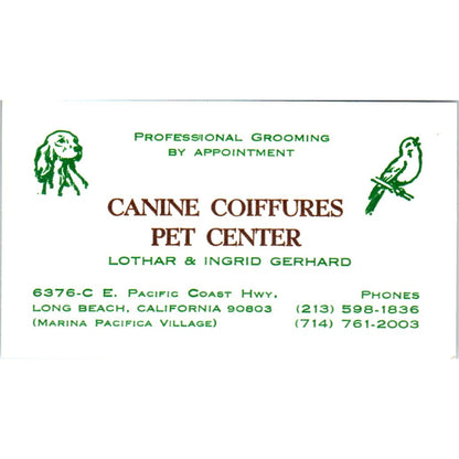 Canine Coiffures Pet Center Lothar & Ingrid Gerhard Long Beach Card SD8-B15