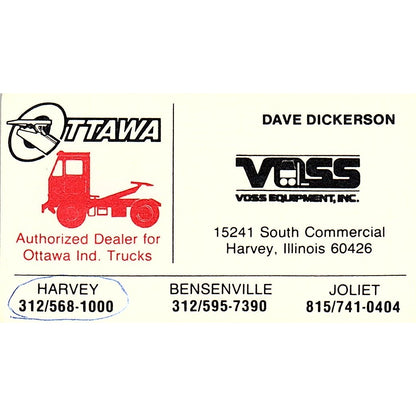 Dave Dickerson Voss Equipment Inc Harvey IL Vintage Business Card SC9-B4