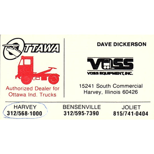 Dave Dickerson Voss Equipment Inc Harvey IL Vintage Business Card SC9-B4