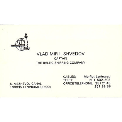 Vladimir I Shvedov Balting Shipping Co Leningrad USSR Vtg Business Card SC9-B3
