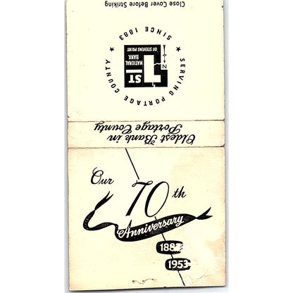 1953 First National Bank of Stevens Point WI 70th Anny Matchbook Cover SC7-Y3