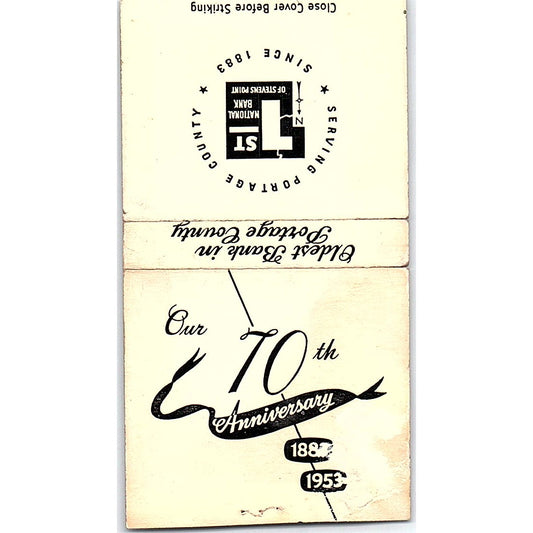 1953 First National Bank of Stevens Point WI 70th Anny Matchbook Cover SC7-Y3