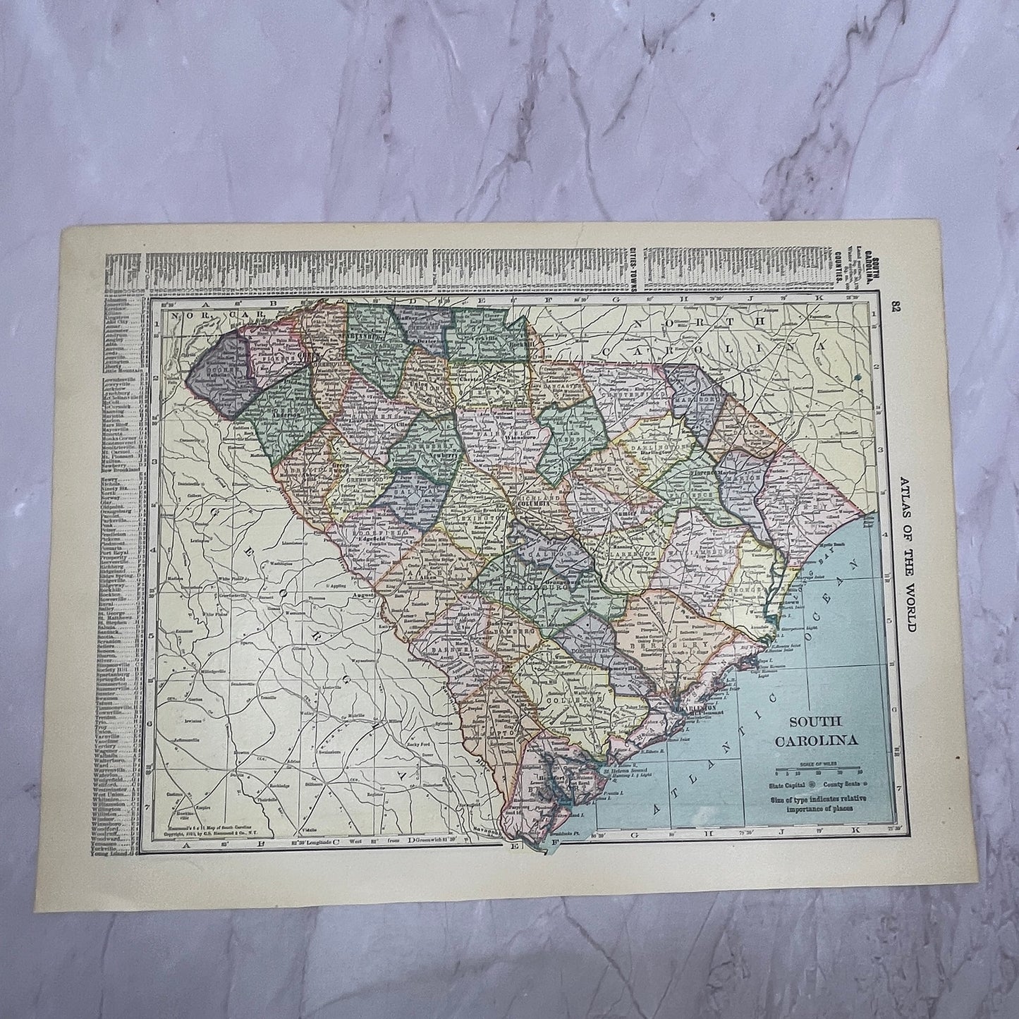 Map of North Carolina, South Carolina Double Sided 1910 Print V14-7