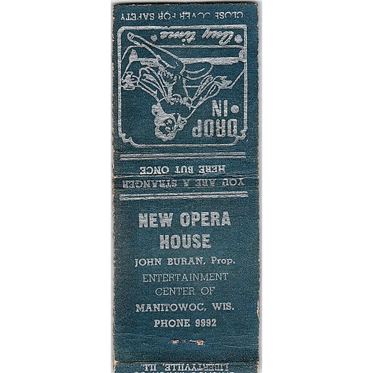 New Opera House John Buran Manitowoc WI Vintage Matchbook Cover SC7-Y9