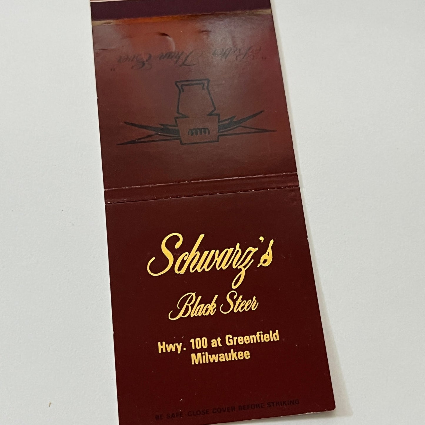 Schwarz's Black Steer Milwaukee WI Vintage Matchbook Cover TB6-MB1-14